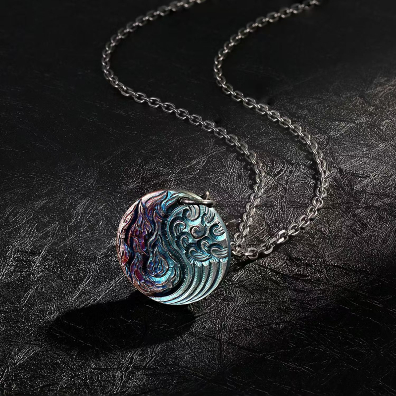 Ogrlica s geometrijskim privjeskom Yin Yang Bagua, tijelo od mesinga, privjesak od bakrovog legura, vintage distressed završna obrada, jednostavan lanac, unisex