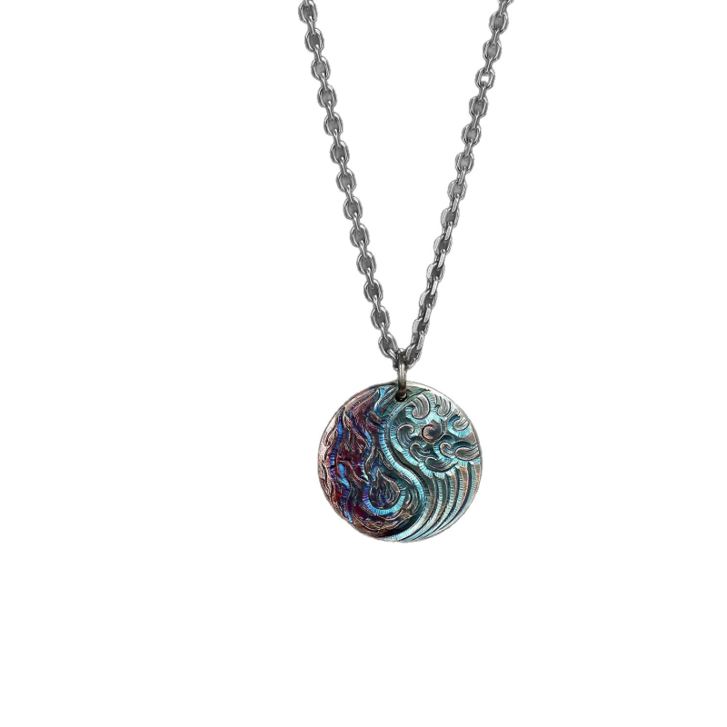 Ogrlica s geometrijskim privjeskom Yin Yang Bagua, tijelo od mesinga, privjesak od bakrovog legura, vintage distressed završna obrada, jednostavan lanac, unisex