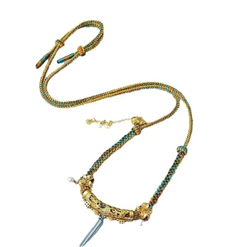 Geometrijska tibetanska ogrlica s Dzi biserom, ručno tkani privjesak od legure na spiralnom lancu, unisex