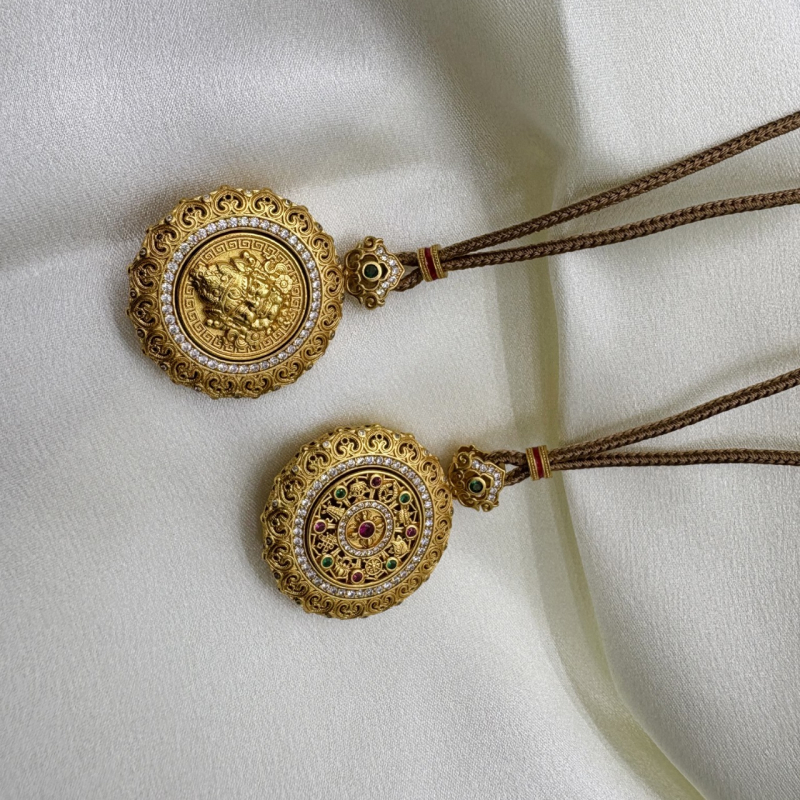 Geometrijski nakit s filigranom Ruyi, pozlata 18K, privjesak od bakra, običan lanac, srednjovjekovni retro stil