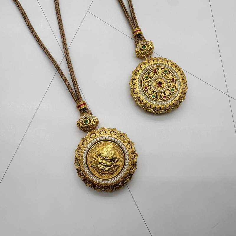 Geometrijski nakit s filigranom Ruyi, pozlata 18K, privjesak od bakra, običan lanac, srednjovjekovni retro stil