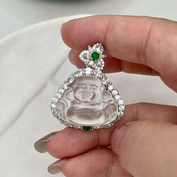 S925 srebro, zelena vršna perla, jade i kalcedon, mali Buddha privjesak, retro kineski stil ogrlica za žene