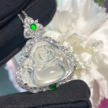 S925 srebro, zelena vršna perla, jade i kalcedon, mali Buddha privjesak, retro kineski stil ogrlica za žene