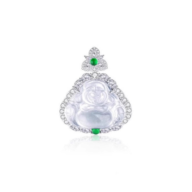 S925 srebro, zelena vršna perla, jade i kalcedon, mali Buddha privjesak, retro kineski stil ogrlica za žene
