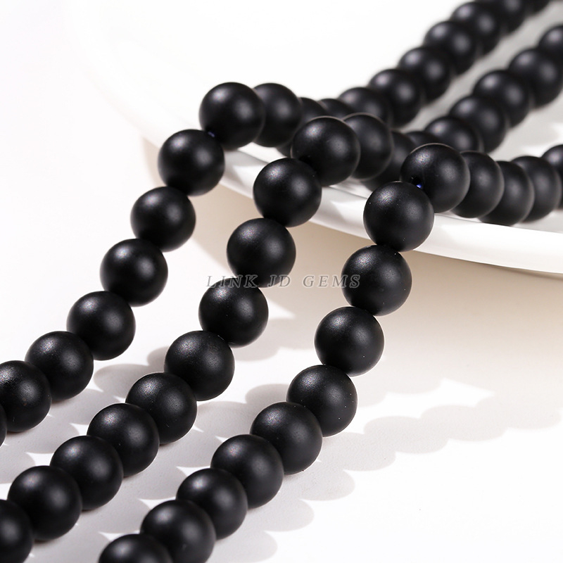 Prirodne crne ahatne okrugle labave perle za DIY izradu nakita – pogodne za narukvice i ogrlice