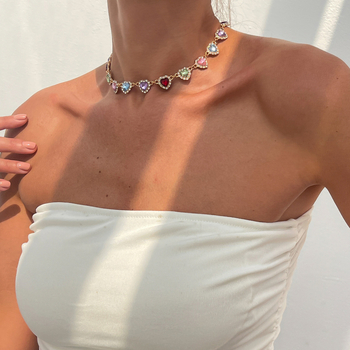 Colier de claviculă în formă de inimă, cu inserții acrilice – aliaj, design elegant