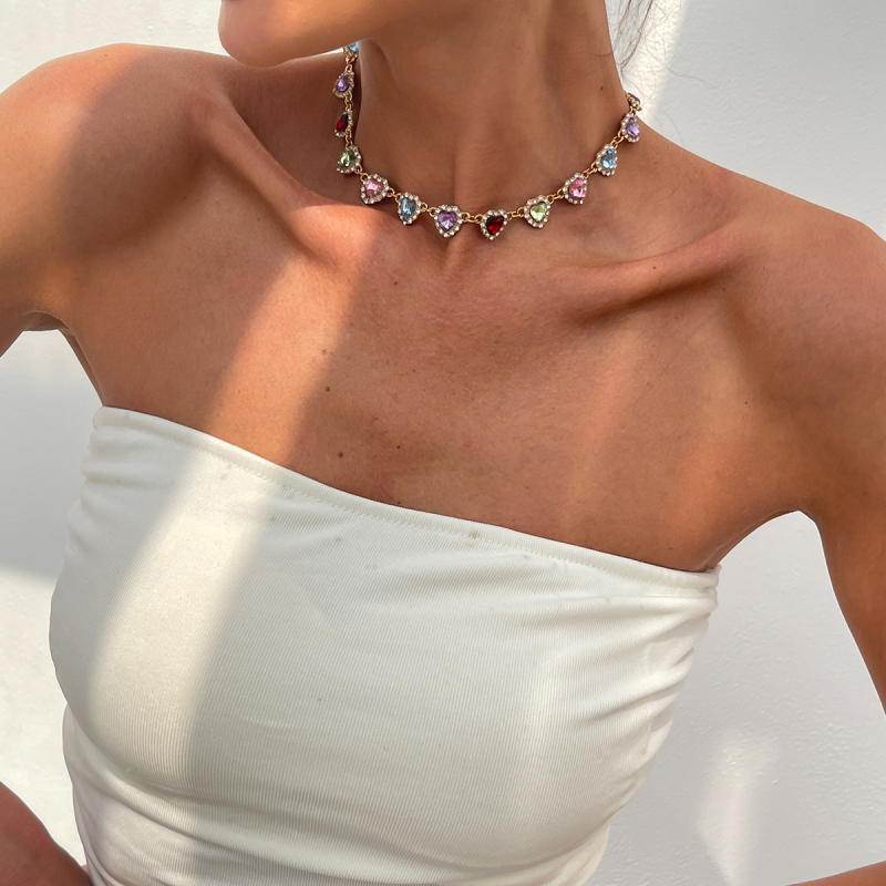 Colier de claviculă în formă de inimă, cu inserții acrilice – aliaj, design elegant