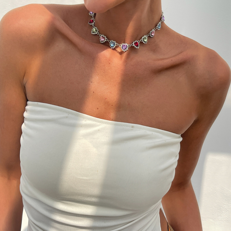 Colier de claviculă în formă de inimă, cu inserții acrilice – aliaj, design elegant