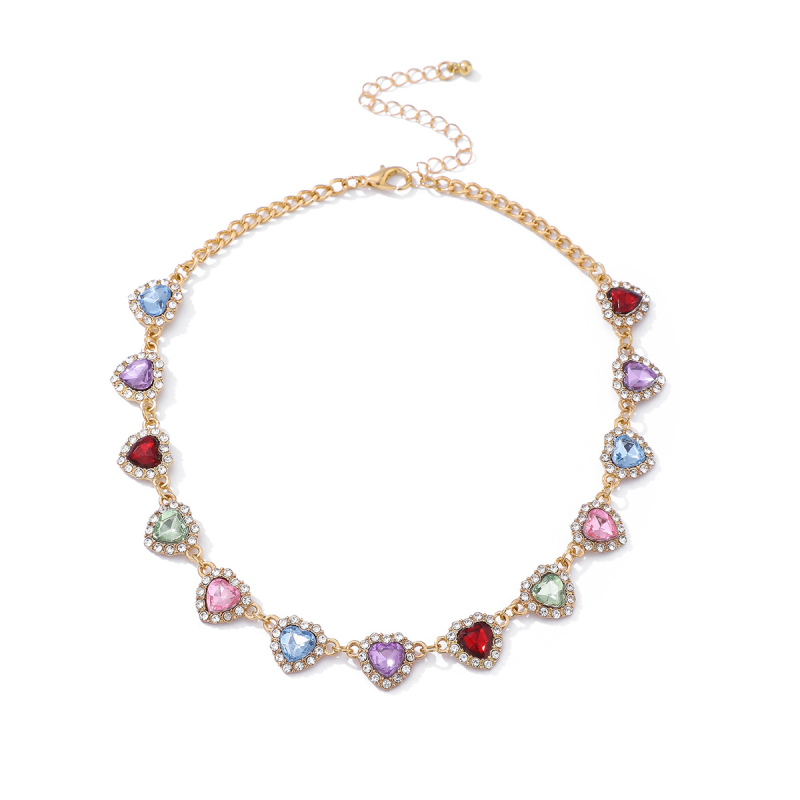 Colier de claviculă în formă de inimă, cu inserții acrilice – aliaj, design elegant