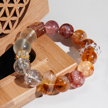 Karkötő Super Seven kristállyal, oldalsó kövek strawberry kristályból, elasztikus zsinór, márka Body of the Heart