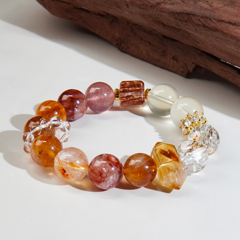 Karkötő Super Seven kristállyal, oldalsó kövek strawberry kristályból, elasztikus zsinór, márka Body of the Heart