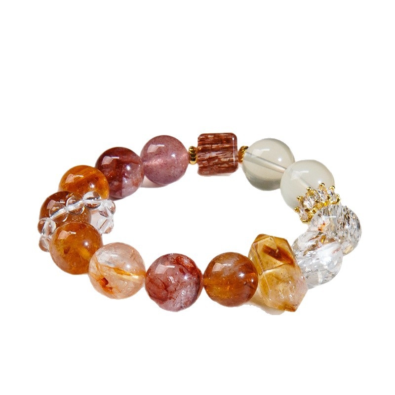 Karkötő Super Seven kristállyal, oldalsó kövek strawberry kristályból, elasztikus zsinór, márka Body of the Heart