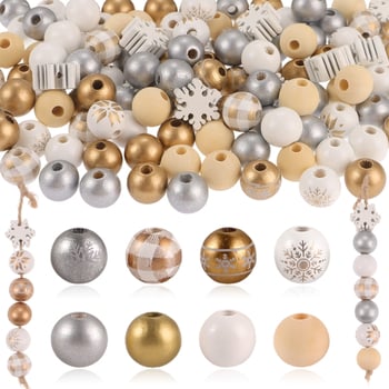 Set drvenih perli – okrugle perle, tehnika tiska, modni stil