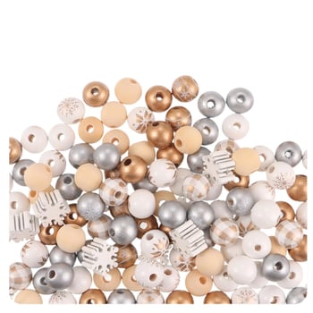 Set drvenih perli – okrugle perle, tehnika tiska, modni stil