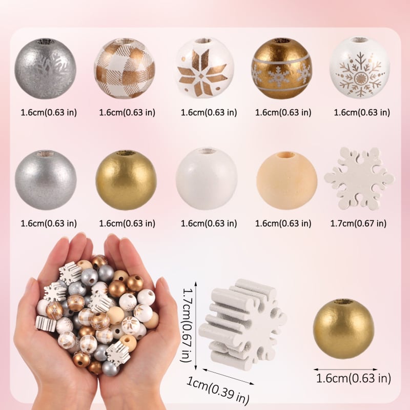 Set drvenih perli – okrugle perle, tehnika tiska, modni stil
