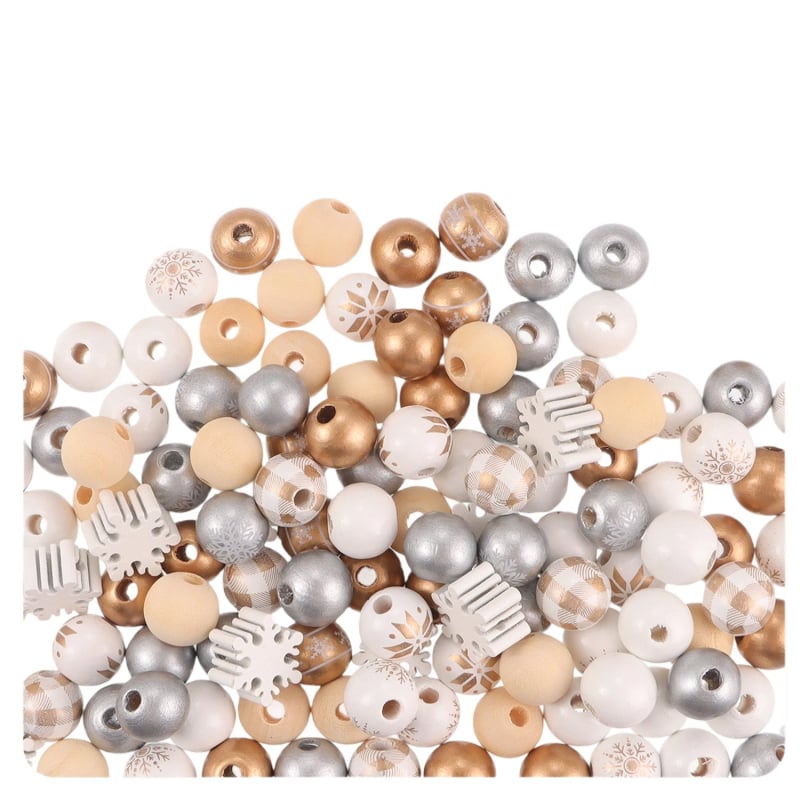 Set drvenih perli – okrugle perle, tehnika tiska, modni stil