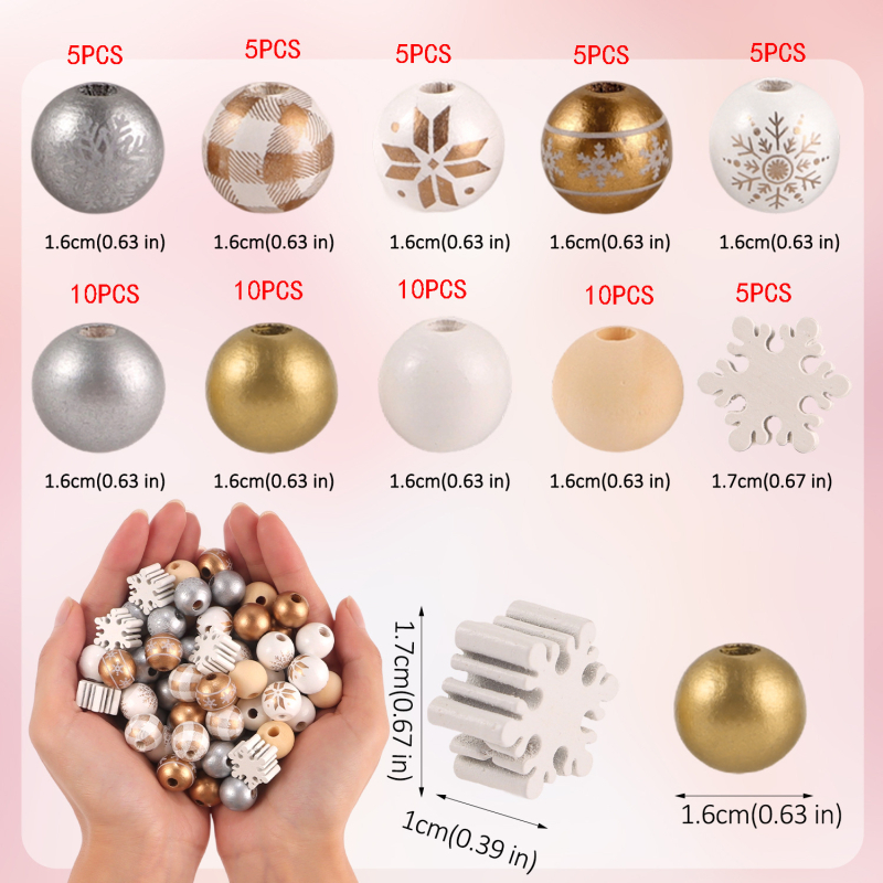 Set drvenih perli – okrugle perle, tehnika tiska, modni stil