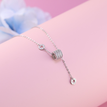 Colier din argint S925, cu diamant, pandantiv geometric, lanț încrucișat, lux ușor pentru femei