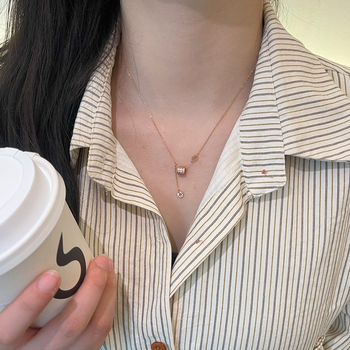 Colier din argint S925, cu diamant, pandantiv geometric, lanț încrucișat, lux ușor pentru femei