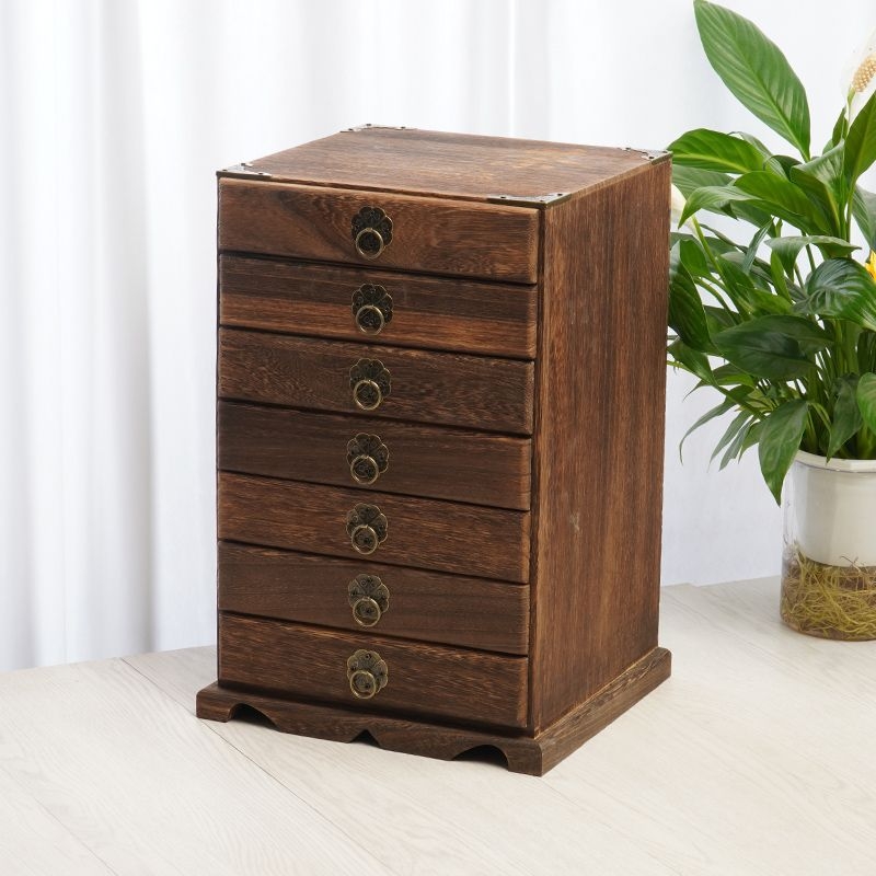 Koka daudzslāņu galda uzglabāšanas kārba Pu'er tējas kūkām ar atvilktnēm