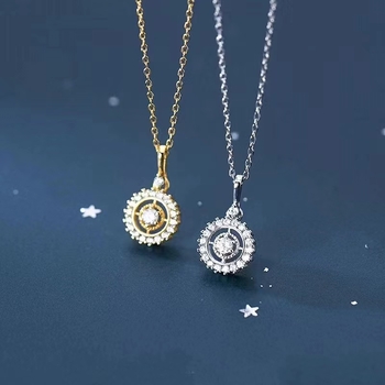 Feris kerekes medálos nyaklánc, 14K aranyozott ezüst, 925-ös ezüst, O-gyűrűs lánccal, francia retro stílus