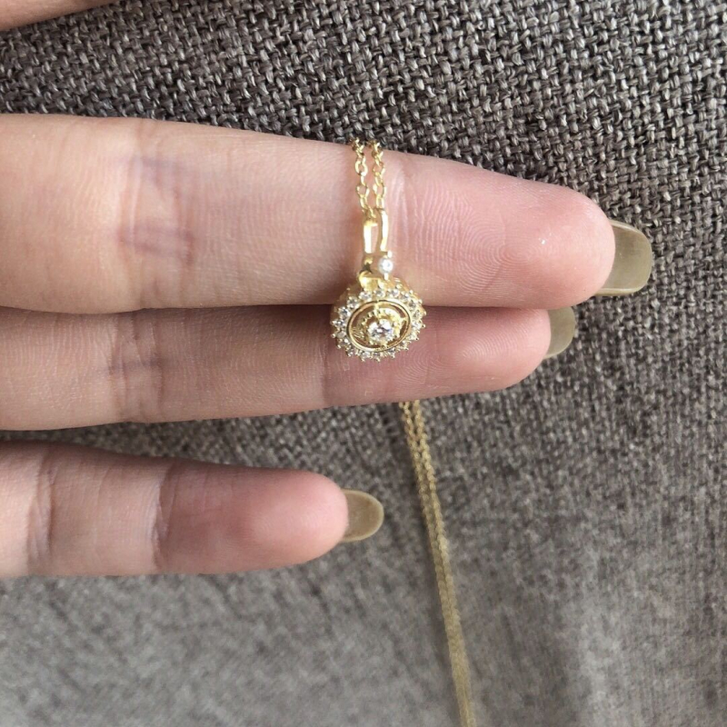 Feris kerekes medálos nyaklánc, 14K aranyozott ezüst, 925-ös ezüst, O-gyűrűs lánccal, francia retro stílus