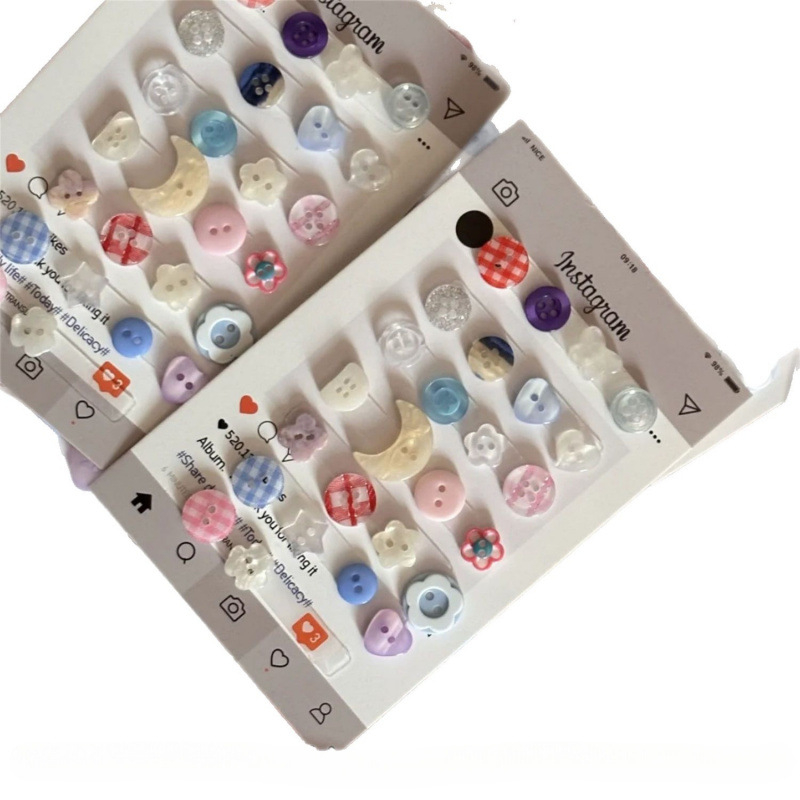 Set DIY nasturi și mărgele într-o cutie misterioasă pentru decorarea caietelor și hainelor; capac din plastic acrilic, legare cu 1 inel, stil simplu de caiet