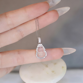 Colier din argint pur 999 Fulu Gourd cu pandantiv Chalcedon, lanț box, stil medieval literar retro