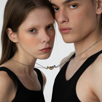 Colier din cupru, lanț încrucișat, pandantiv din cupru, design unisex, motive inimă și geometrice