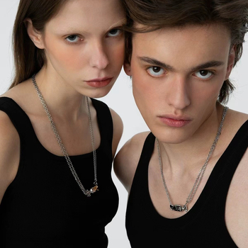 Colier din cupru, lanț încrucișat, pandantiv din cupru, design unisex, motive inimă și geometrice