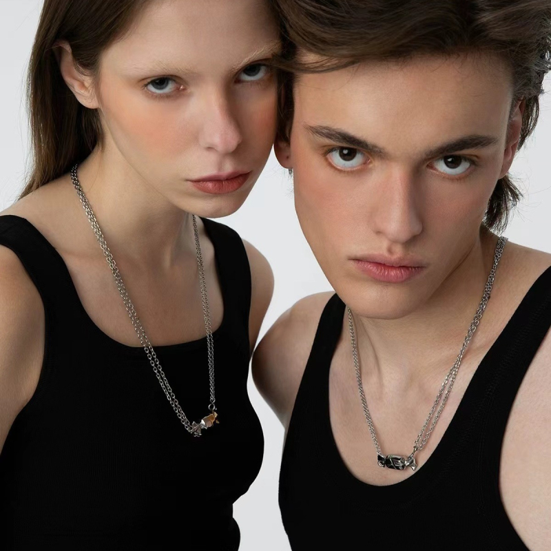 Colier din cupru, lanț încrucișat, pandantiv din cupru, design unisex, motive inimă și geometrice