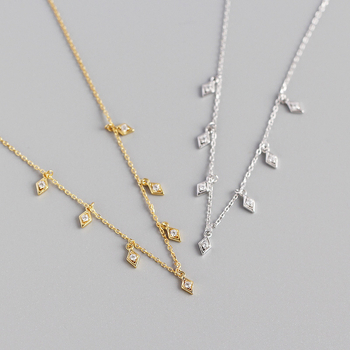 Colier din argint 925 cu pandantiv geometric romb cu zirconiu, pe lanț în stil cruce