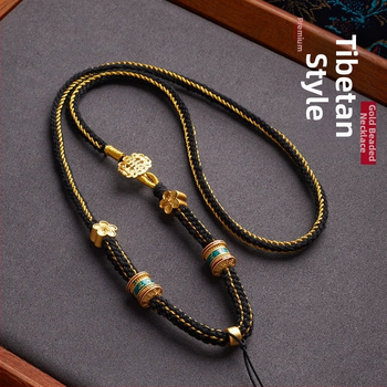 Kaklarota ar auklu ar nefritu, budistu amulets, etniskais stils, roku adīts kokvilnas diegs, 800 sudraba sakausējums