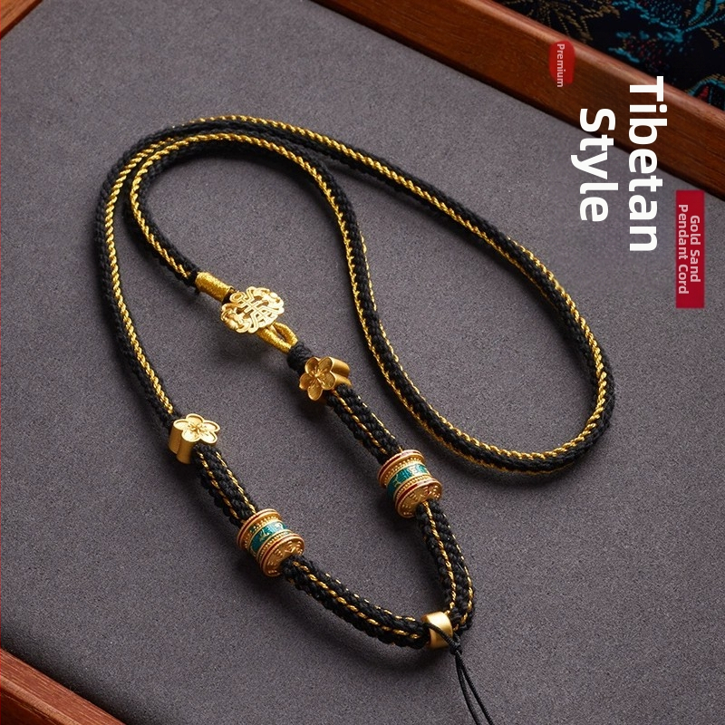 Kaklarota ar auklu ar nefritu, budistu amulets, etniskais stils, roku adīts kokvilnas diegs, 800 sudraba sakausējums