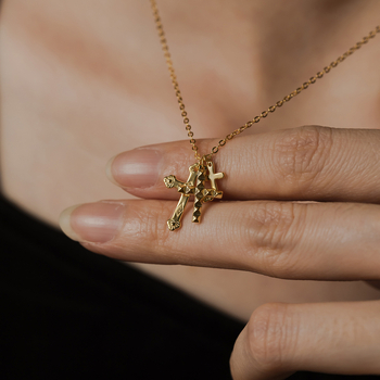 Andy Wen S925 ezüst kereszt nyaklánc, egyszerű lánccal, hossz 41–50 cm, medál: 925 ezüst, platina/18K aranyozás