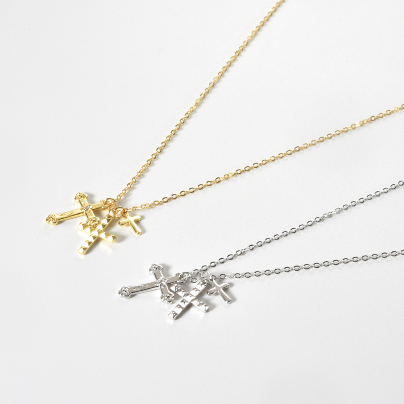 Andy Wen S925 ezüst kereszt nyaklánc, egyszerű lánccal, hossz 41–50 cm, medál: 925 ezüst, platina/18K aranyozás