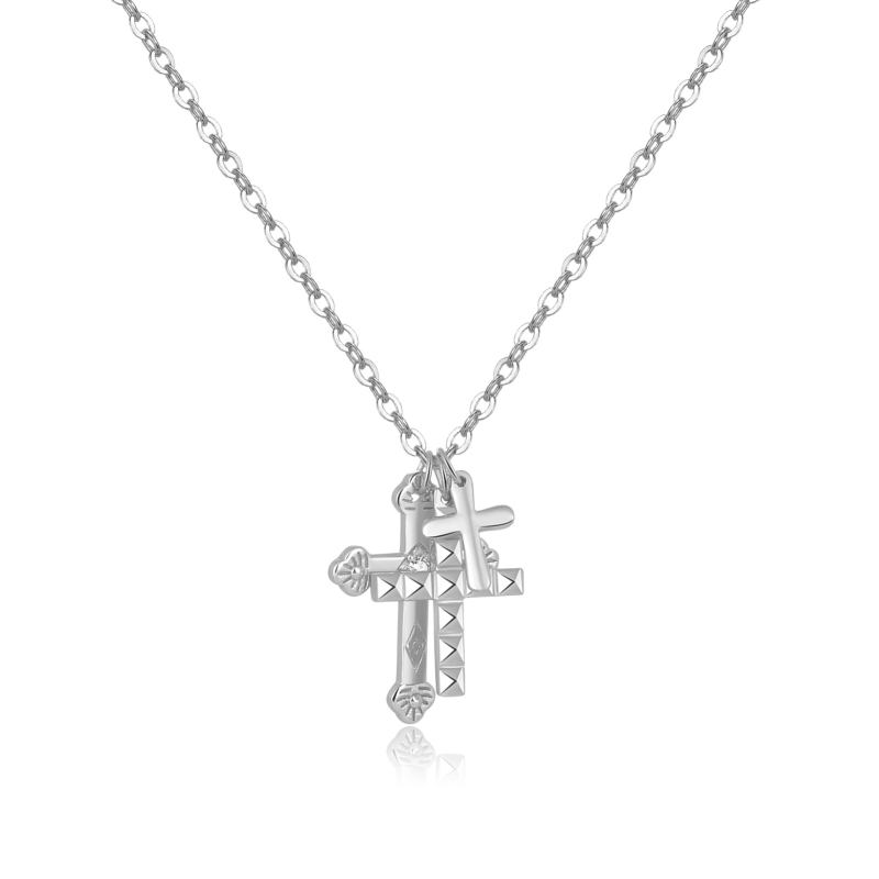 Andy Wen S925 ezüst kereszt nyaklánc, egyszerű lánccal, hossz 41–50 cm, medál: 925 ezüst, platina/18K aranyozás