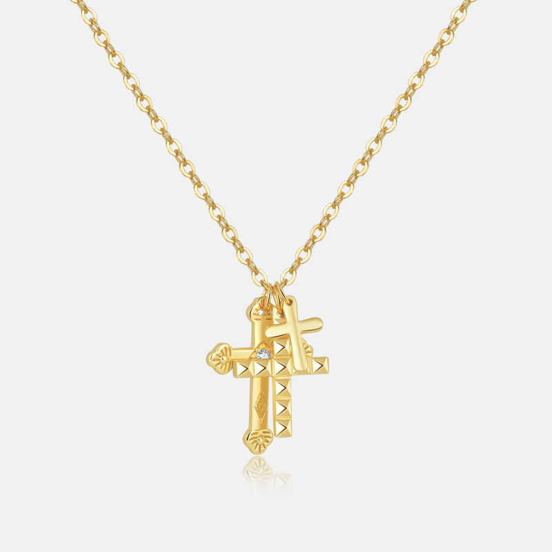 Andy Wen S925 ezüst kereszt nyaklánc, egyszerű lánccal, hossz 41–50 cm, medál: 925 ezüst, platina/18K aranyozás