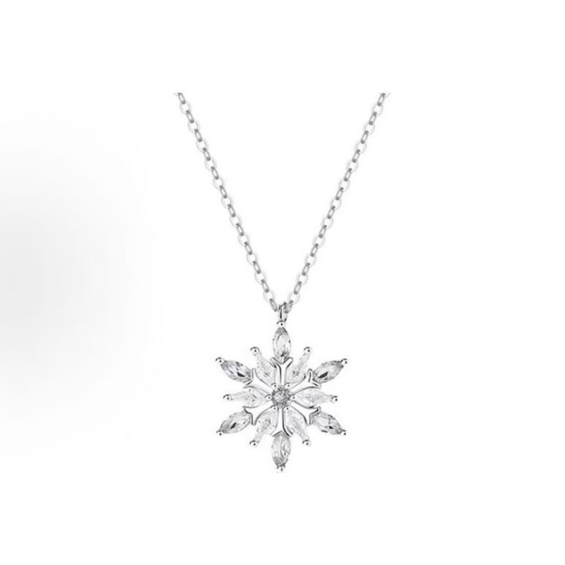 925 ezüst kristály hópehely nyaklánc, geometriai medál, keresztlánc, 2,8 g, könnyed luxus stílus
