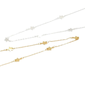 Colier cu stea din argint S925, placat cu aur 14K, pentru femei, lanț încrucișat, multistrat, 41-50 cm