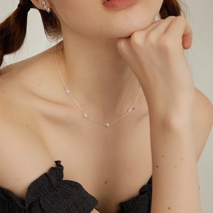 Colier cu stea din argint S925, placat cu aur 14K, pentru femei, lanț încrucișat, multistrat, 41-50 cm