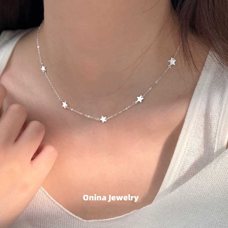 Colier cu stea din argint S925, placat cu aur 14K, pentru femei, lanț încrucișat, multistrat, 41-50 cm