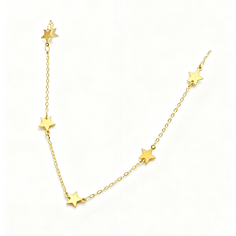 Colier cu stea din argint S925, placat cu aur 14K, pentru femei, lanț încrucișat, multistrat, 41-50 cm