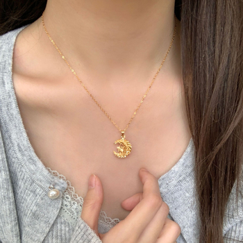 Colier din argint 925, pandant geometric cu motiv stea-lună, lanț tip pulover, stil Ins (Material: Argint 925; Material pandant: Argint 925; Lanț: tip pulover; Formă: geometrică; Stil: Ins)