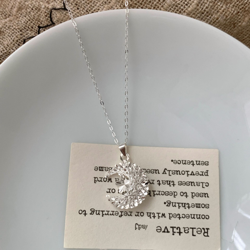 Colier din argint 925, pandant geometric cu motiv stea-lună, lanț tip pulover, stil Ins (Material: Argint 925; Material pandant: Argint 925; Lanț: tip pulover; Formă: geometrică; Stil: Ins)