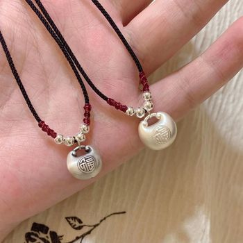 Ogrlica od srebra 999, ručno pleteni užadni lanac, srebrni privjesak