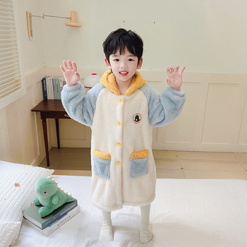 Bērnu nakts apģērbs no flaneles – zēniem, 100% poliesters, bieza, dinozaura raksts, maiga apstrāde auduma