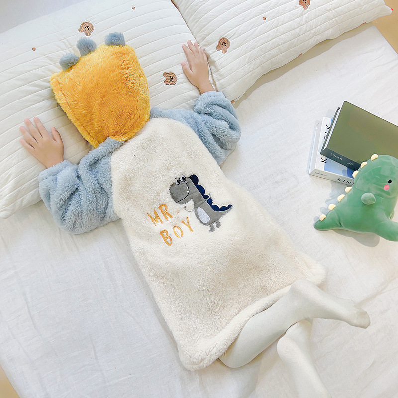 Bērnu nakts apģērbs no flaneles – zēniem, 100% poliesters, bieza, dinozaura raksts, maiga apstrāde auduma