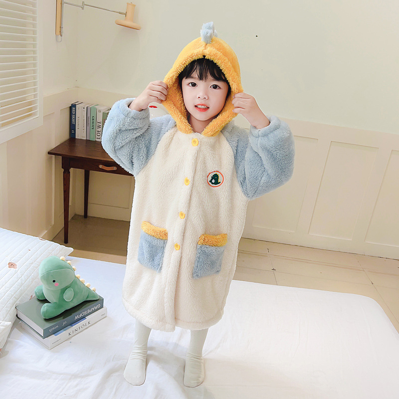 Bērnu nakts apģērbs no flaneles – zēniem, 100% poliesters, bieza, dinozaura raksts, maiga apstrāde auduma