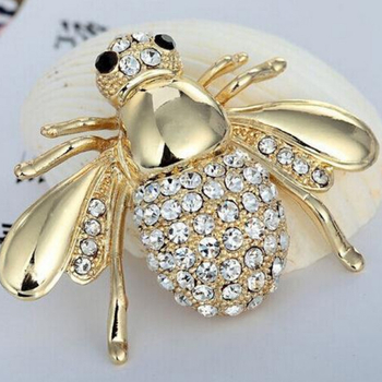 Broš s pčelom i kristalima – legura, elektroplatirano, ženski dodatak